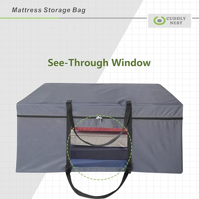 Cuddly Nest Folding Mattress Storage Bag - Heavy Duty Carry Case for Tri-Fold Guest Bed (Fits 4" Twin & Twin XL, Grey)