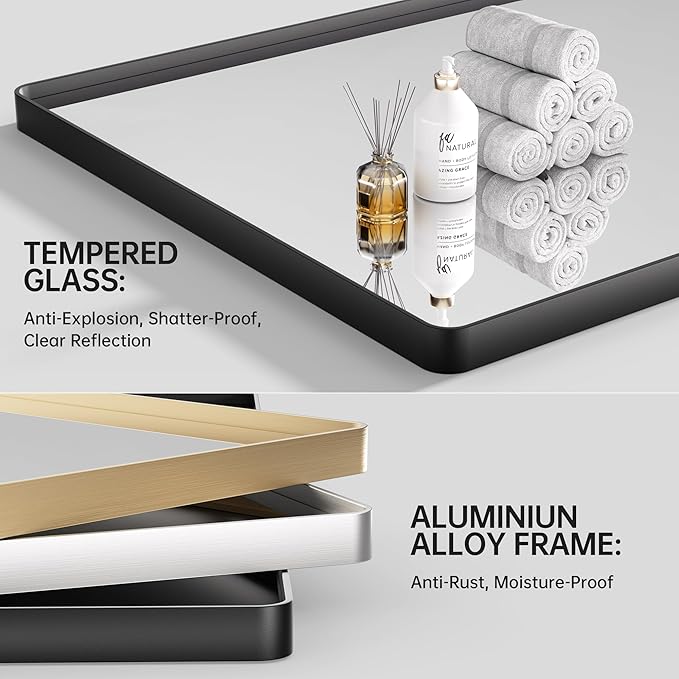 Hasipu 2 PCS Bathroom Mirror for Wall, 32 x 24 Inch Silver Metal Framed Bathroom Mirrors for Over Sink, Rectangle Bathroom Vanity Mirror, Anti-Rust, Tempered Glass, Horizontal or Vertical