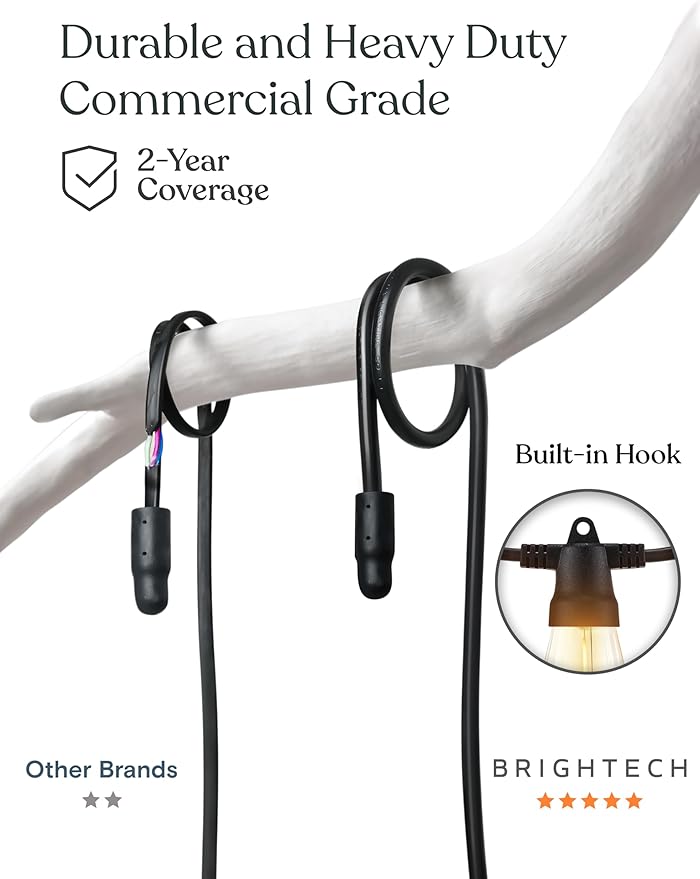 Brightech Ambience Pro 27-Ft Solar String Lights for Outside - Super Bright Remote Control Color Adjustable Outdoor String Light - Commercial Grade String, Waterproof LED for Patios, Camping, 12 Bulbs