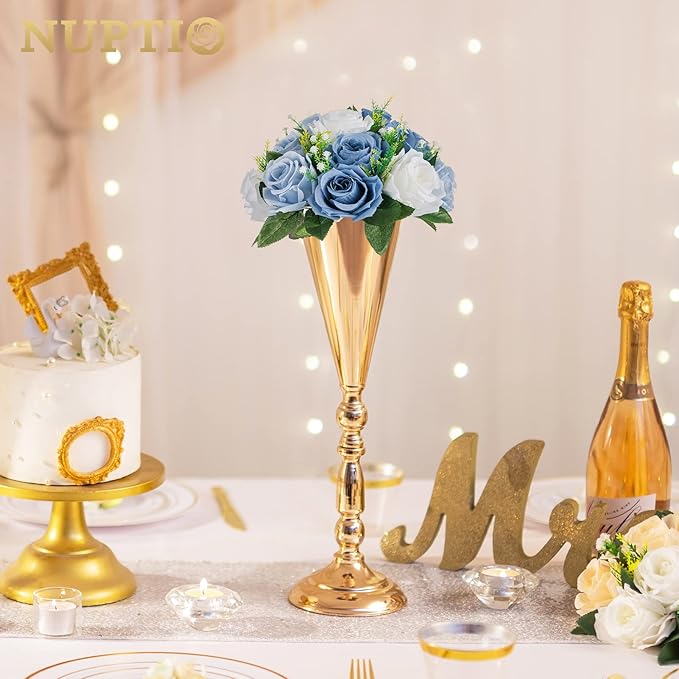 NUPTIO Flower Balls for Wedding Centerpieces - 6 Pcs 9.5 inch Diameter Fake Flower Ball Arrangement Bouquet Party Centerpieces for Tables - Dusty Blue Rose Bouquet Centerpiece Flowers for Table