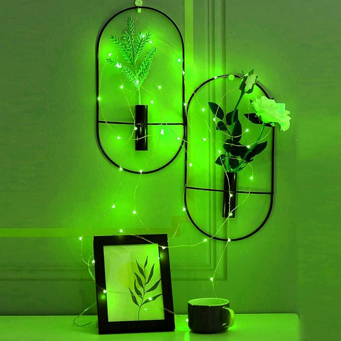 Mini St. Patrick's Day Fairy Lights Battery Operate, 2 Pack Copper Wire 3*AAA Battery Powered Led Starry Fairy String Lights for Bedroom, Christmas, Party, Wedding, Decoration(5m/16ft Green)