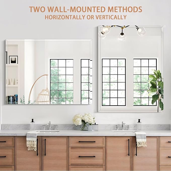 Frameless Mirror for Bathroom Vanity,15x24in Wall Mounted Mirrors for Over Sink Decorative Rectangular Frameless Mirror,With Polished Edge,Hangs Horizontally Or Vertically,Entryways,Room,Shatterproof