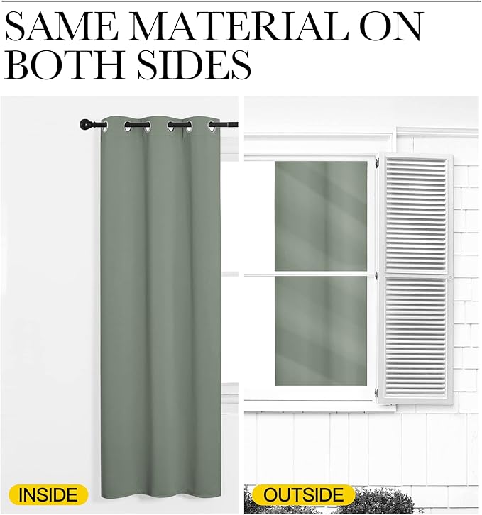 NICETOWN Patio Glass Door Blackout Curtains for Bedroom/Living Room, Privacy Panel Drapes for Dining Room and Guest Room (Greyish Green, 42 inches Wide x 90 inches Long, 1 Pair)