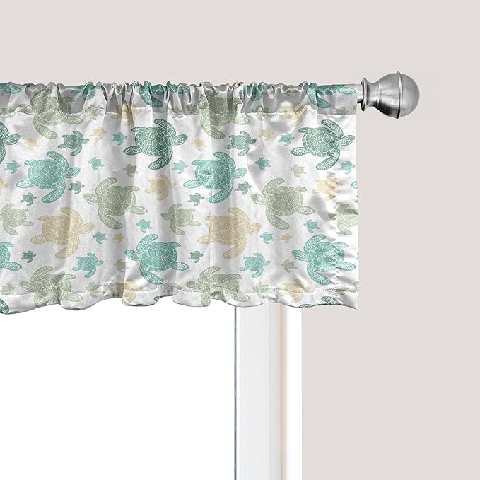 Ambesonne Turtles Window Valance Pack of 2, Illustration of Repeating Motifs of Animal Print in Assorted Tones, Rod Pocket Curtain Valances for Kitchen Bedroom, 54" X 18", Seafoam and Grey Yellow