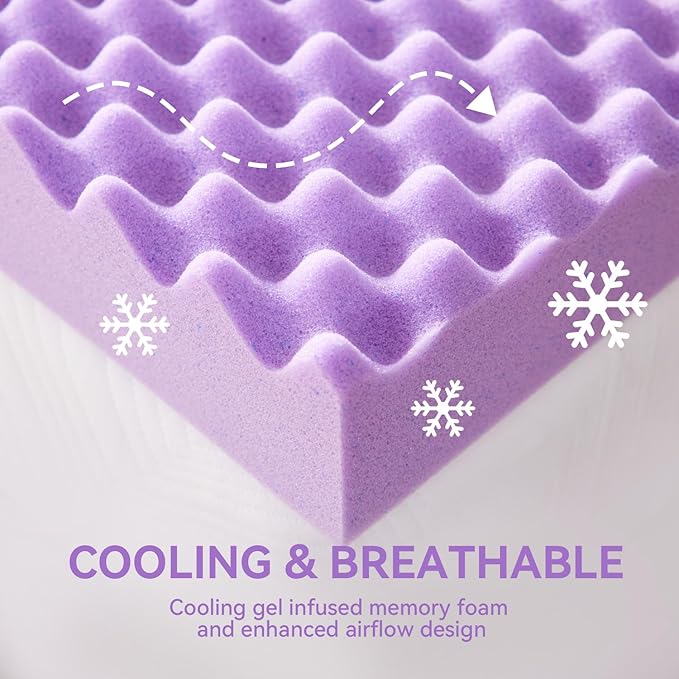 SINWEEK 1.5 Inch Egg Crate Cooling Gel Memory Foam Mattress Topper Full Size, Soft Mattress Pad for Back Pain Relief, Bed Topper, CertiPUR-US Certified