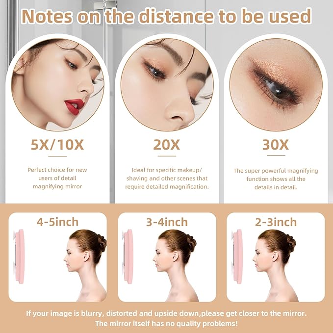 20X Magnifying Mirror with Light, Large 6inch Lighted Magnified Mirror 20x with 3 Suction Cups and 360° Table Stand, Rechargeable 3 Colors Dimming Vanity Makeup Mirror with Tweezers & Scissors
