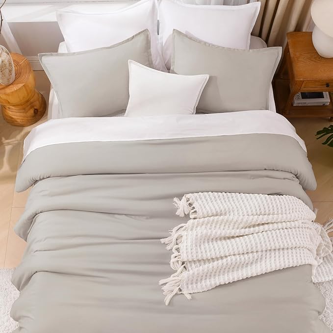 Litanika Linen Super King Plus Comforter Set, 3 Pieces Linen Lightweight Solid Super King Plus Bedding Comforter Set, All Season Fluffy Bed Set (1 Comforter & 2 Pillowcases)