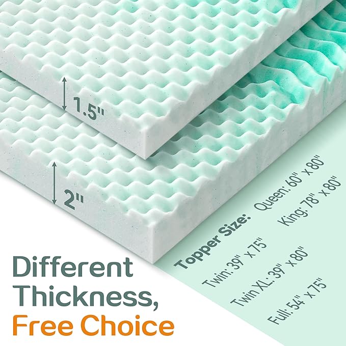 SINWEEK 2 Inch Memory Foam Mattress Topper Twin XL, Twin Extra Long Mattress Pads for College Dorm Single Bed, Pressure Relieve CertiPUR-US Certified, 39x80 Inches, Green