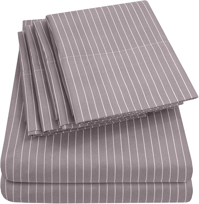 Full Size Bed Sheets - 6 Piece 1500 Supreme Collection Fine Brushed Microfiber Deep Pocket Full Sheet Set Bedding - 2 Extra Pillow Cases, Great Value, Full, Pinstripe Gray