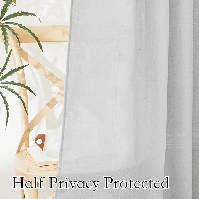 RYB HOME Semi Sheer Curtains - Linen Curtains Privacy Light Airy Sheer Window Treatment Drapes for Large Windows Bedroom Living Room Sunroom, Dove Grey, 52 x 108 inch Long, 2 Panels