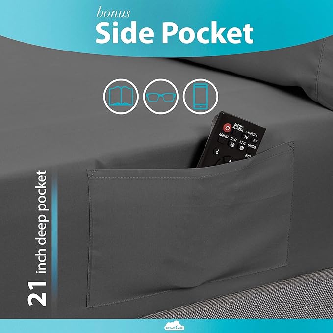 DREAMCARE California King Sheet Sets – 6 pcs Cooling Bed Sheets – up to 21” Deep Cal King Sheets – 2500 Supreme Collection – Extra Soft 100% Brushed Microfiber Hotel Luxury with Side Pocket – D Gray