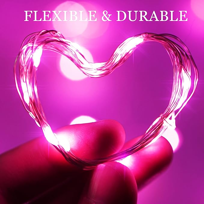 15 Packs 20 Led Pink Fairy String Lights Battery Operated 6.6ft Silver Wire Firefly Starry Lights Waterproof for Bedroom DIY Table Bottle Wedding Valentine's Day Party Decor