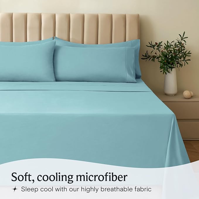 LuxClub 3 PC Sheet Bed Sheets Deep Pockets Wrinkle Free-Kids-Fitted Sheets Hypoallergenic Anti-Bacteria Machine Washable Hotel Bedding Silky Soft - Aqua Twin