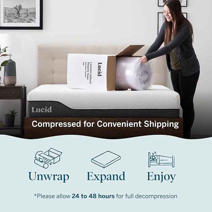 LUCID 2 Inch Lavender Infused Memory Foam Mattress Topper, Twin Size – Ventilated Design – Pressure Relieving Bed Topper - Mattress Pad – CertiPur Certified