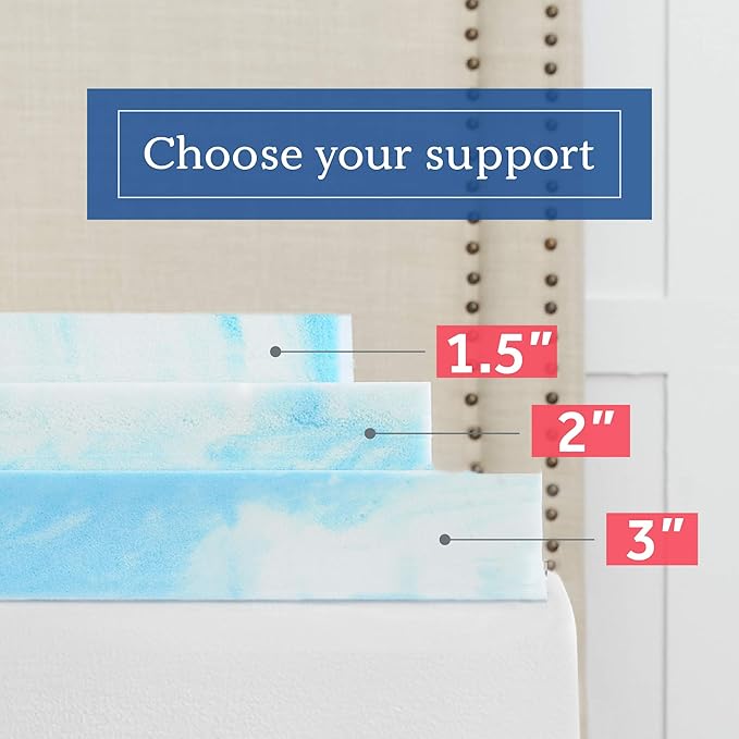 Sealy 1.5" SealyChill Gel Memory Foam Mattress Topper, Full, White