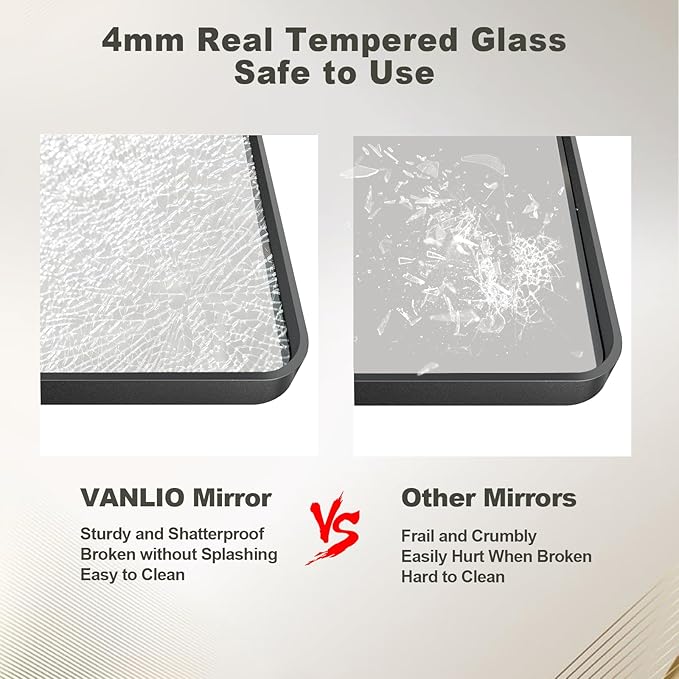 48x30 Black Bathroom Wall Mirror, Black Matal Framed Mirror, Matte Rectangle Bathoom Vanity Mirror, Anti-Rust, Shatterproof, Hangs Vertically or Horizontally