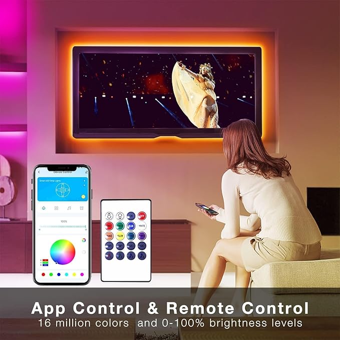 DAYBETTER Smart WiFi Led Lights 200 ft, Led Strip Lights Work with Alexa and Google Assistant, App Voice Remote Control Music Sync Color Changing RGB Strip Lighting for Bedroom Room Decor, 100 ft *2