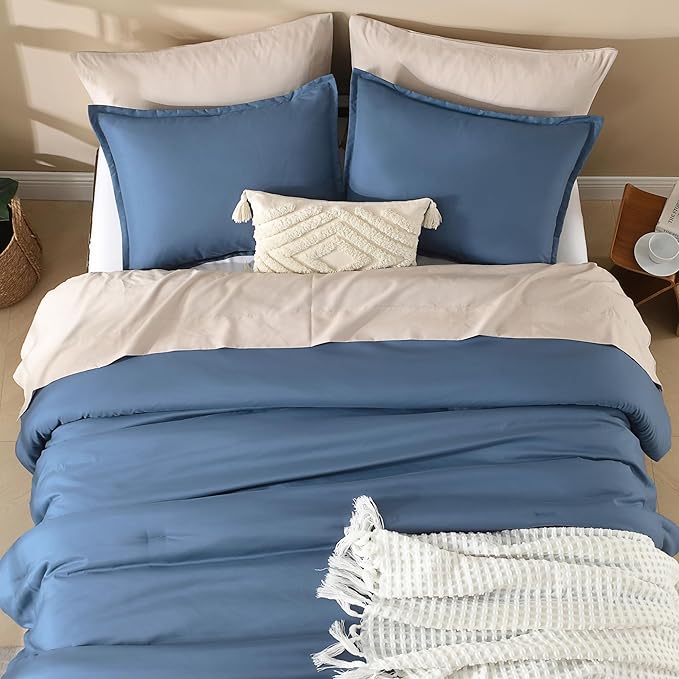Litanika Haze Blue Comforters Oversized King Size, 3 Pieces Lightweight Solid Bedding Comforter Set, All Season Fluffy Bed Set (120x98In Comforter & 2 Pillowcases)