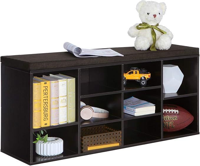 VASAGLE CUSTOS Collection - Shoe Bench, Storage Bench with Padded Seat, Entryway Bench with 10 Compartments, for Bedroom, 11.8 x 40.9 x 18.9 Inches, Espresso Brown and Chestnut Brown ULHS10BR
