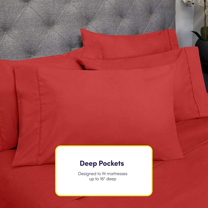Twin Size Bed Sheets - 4 Piece 1500 Supreme Collection Fine Brushed Microfiber Deep Pocket Twin Sheet Set Bedding - 1 EXTRA PILLOW CASES, GREAT VALUE, Twin, Samba Red