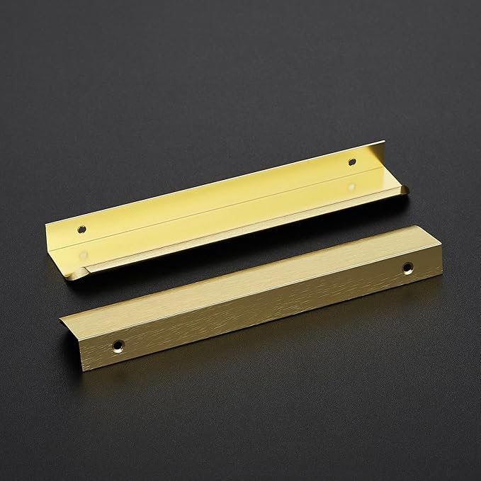 Ravinte Hardware 12 Pack Gold Cabinet Handles, 7.8 Inch (200mm) Finger Edge Pulls, 6-1/4 Inch Hole Center, Finger Pulls for Cabinets