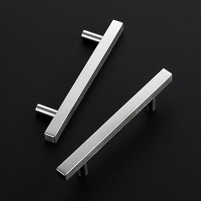 Ravinte Brushed Nickel Cabinet Handles 25 Pack 4 inch Satin Nickel Square Cabinet Pulls Silver Hardware for Kitchen 6 inch Overall Length Stainless Steel Drawer Pulls