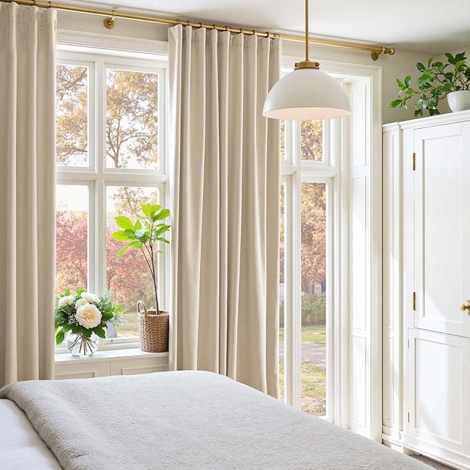 Lazzzy Velvet Blackout Curtains Thermal Insulated Room Window Drapes Super Soft Luxury Curtains for Living Room Bedroom Rod Pocket 2 Panels, Beige, 42" W x 90" L
