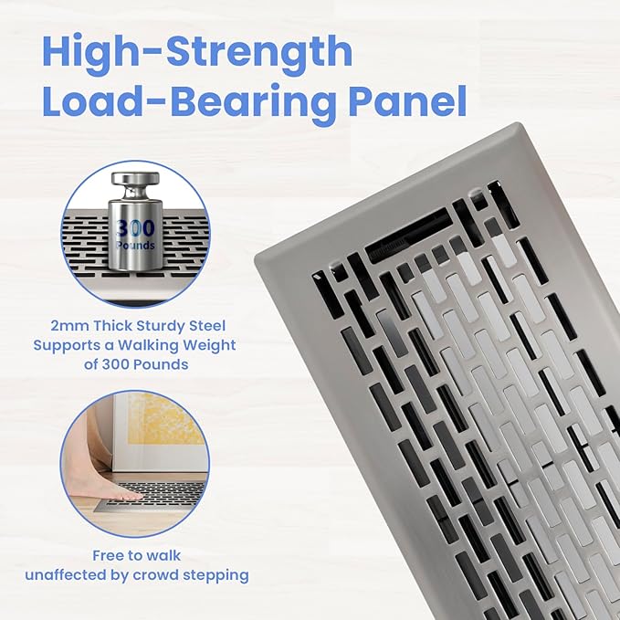 4x12 Inches 4 Pack Heavy Duty Walkable Floor Register - Easy Adjust Air Supply Lever Decorative Floor Vent Covers, Boston Design Vent Covers for Home - Satin Nickel