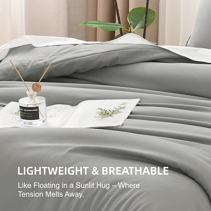 Litanika Comforters Grey Twin/Twin XL Size, 2 Pieces Lightweight Solid Bedding Set & Collections, All Season Fluffy Bed Set (66x90In Comforter & 1 Pillowcase)