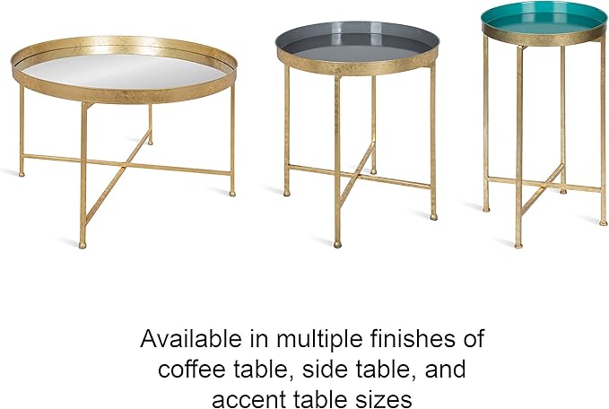 Kate and Laurel Celia Round Metal Foldable Accent Table with Mirror Tray Top, Black