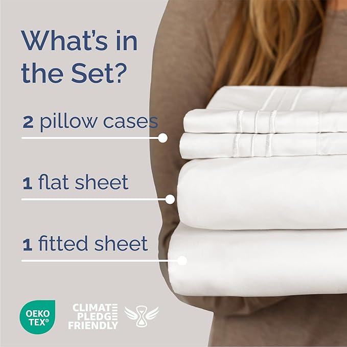 Queen Size 4 Piece Sheet Set - Comfy Breathable & Cooling Bed Sheets Set - Hotel Luxury Bedding for Women, Men, Kids, Teens, Boys & Girls - Deep Pockets, Soft, Wrinkle Free - Oeko-Tex - Antique White
