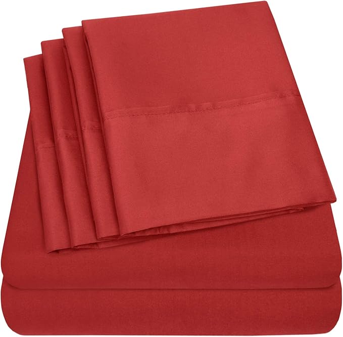 Sweet Home Collection 6 Piece 1500 Supreme Collection Brushed Microfiber Deep Pocket Sheet Set-2 Extra Pillow Cases, Great Value, Split King, Samba Red