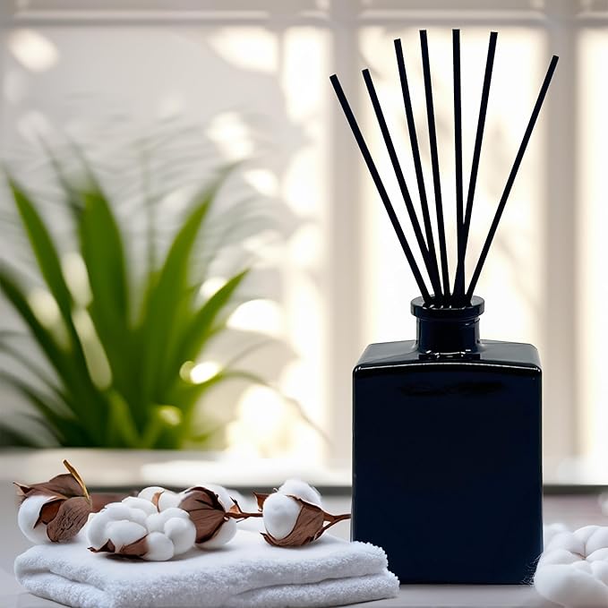 Urban Naturals Crisp White Linen Reed Diffuser Gift Set – Citrus, Ozone, Ylang–Ylang, Lilies & Sandalwood for a Fresh Smelling Home – 5 Ounce Sleek Black Rectangular Glass Bottle – Made in The USA