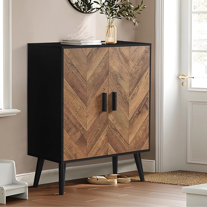 Iwell Storage Cabinet with 2 Shelves & Doors, Sideboard Buffet Cabinet with Storage, Entryway Cabinets, Accent Cabinets for Living Room, Dining Room, Entryway, Black