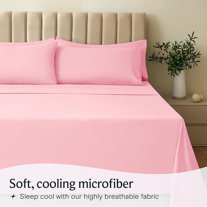 LuxClub 3 PC Sheet Set Bed Sheets Deep Pockets 16" Eco Friendly Wrinkle Free Cooling Machine Washable Hotel Bedding Silky Soft - Baby Pink Twin XL