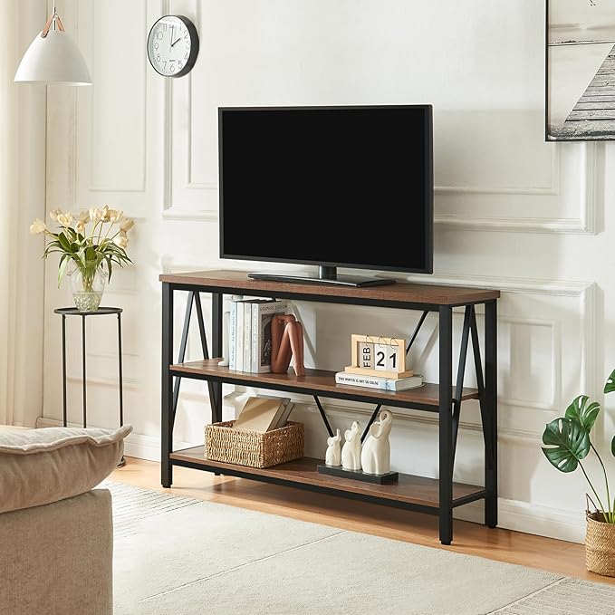 HOMISSUE Entryway Console Table, Rustic Console Table with Wide Storage, Industrial Foyer for Entryway with 3-Tier Open Shelves, Entry Tables for Living Room, Hallway, Brown, 47 Inch