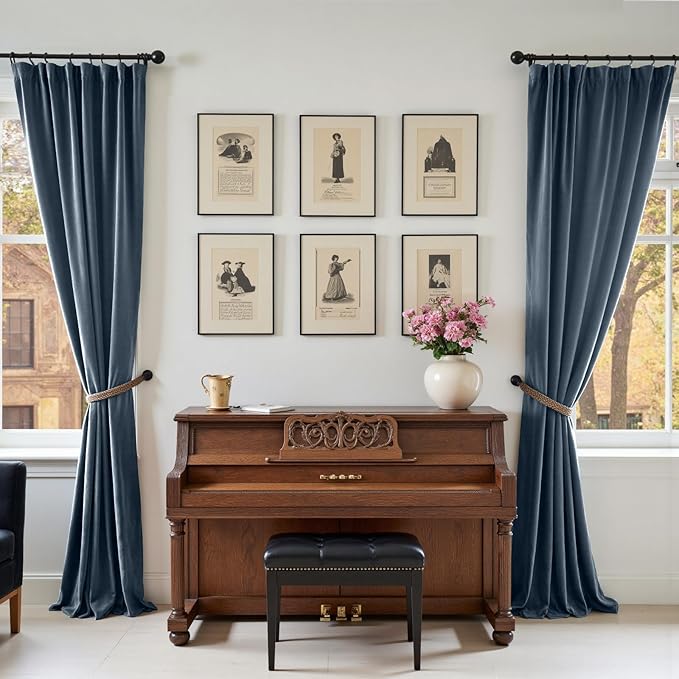 Lazzzy Velvet Blackout Curtains Thermal Insulated Room Window Drapes Super Soft Luxury Curtains for Living Room Bedroom Rod Pocket 2 Panels, Dark Slate, 62" W x 108" L