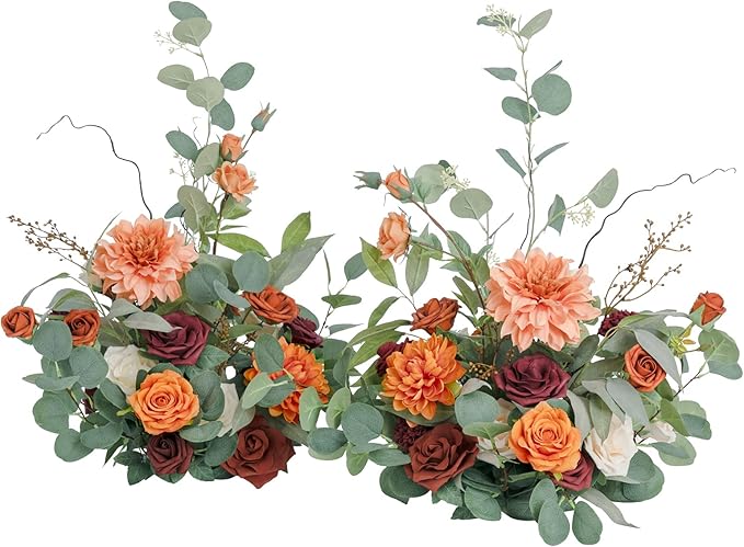 Ling's Moment 22" Tall Fall Free Standing Artificial Flowers Arrangements 2 pcs Fall Wedding Aisle Runner Chair Decorations Fake Terracotta Arch Entryway Ceremony Reception Church Rose Floral Party