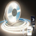 COB LED Strip Lights Natural White,24V Dimmable led Light Strip KIT with Remote and app Control,4000K 24FT/7.5m 8mmwide Ra>90 Cuttable Flexible Strip Lights for Bedroom,Shelf,Cabinet