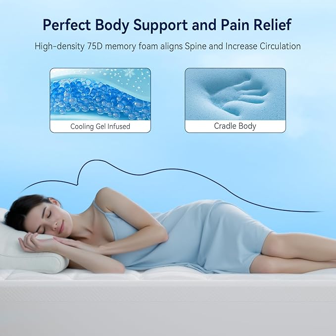 ELEMUSE RV King Dual Layer 3 Inch Memory Foam Mattress Topper, 2 Inch Cooling Gel Memory Foam Bed Pad and 1 Inch Soft Pillow Top Mattress Pad for Back Pain Relief & Hot Sleepers