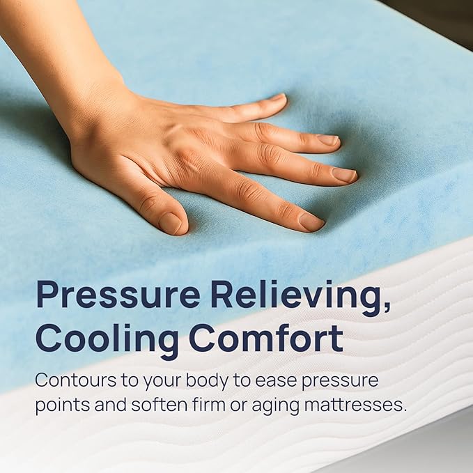 Sure2Sleep Gel Swirl Memory Foam Mattress Topper - 2 Inch, Pressure Relieving, Cooling Comfort - Made in The USA & CertiPUR-US Certified - Softens Firm Beds and Extends Mattress Life - Twin XL Size