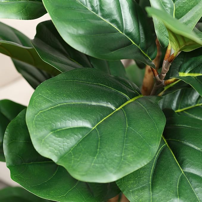 Artificial Fiddle Leaf Fig Tree with White Planter,5ft Tall Fake Tree with Natural Wood Trunk for Home Decor, Faux Ficus Tree Fake Moss for Indoor Office Living Room