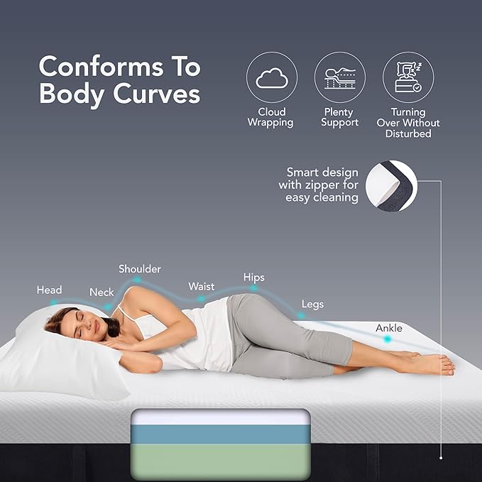 EPITEX Pure Comfort 10 Inch Queen Size Memory Foam Mattress – Air-Flow Memory Foam, Medium Plush for Pressure Relief and Motion Isolation, Breathable Pure Cotton Cover, CertiPUR-US Certified