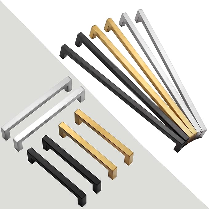 Cabinet Pulls Brushed Nickel Cabinet Handles Square Drawer Pulls, 10 Pack 12-3/5 Inch Stainless Steel Kitchen Door Cupboard Cabinet Handles, Cabinet Hardware Handles, 320mm Hole Centers
