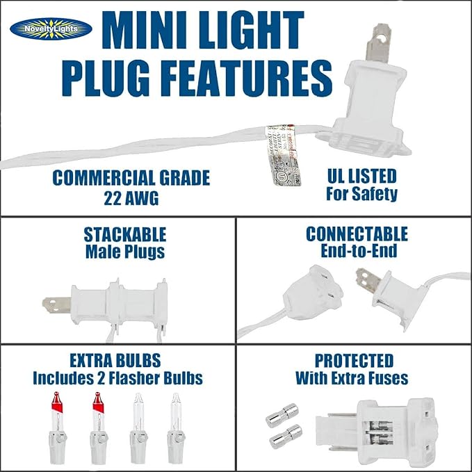 Novelty Lights 50 Feet 100 Bulb Incandescent Mini Light String, Purple with 6-Inch Spacing on White Wire, UL Listed Commercial Grade Indoor/Outdoor Mini Lights, Connectable End-to-End