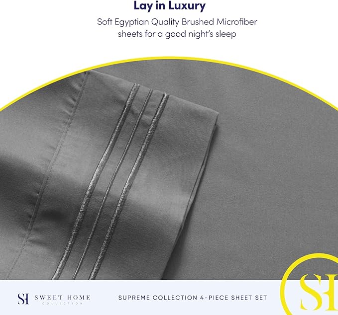 Full Size Sheet Sets - Breathable Luxury Sheets with Full Elastic & Secure Corner Straps Built In - 1800 Supreme Collection Extra Soft Deep Pocket Bedding, Sheet Set, EXTRA DEEP pocket - Full, Gray