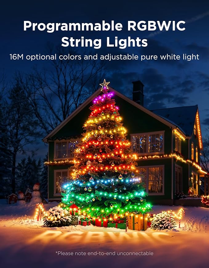 Govee Christmas Lights 2, RGBWIC 328FT 1000LEDs String Lights for Holiday Decor, Smart Indoor Outdoor LED Decoration, Shape Mapping Function, 130+ Scene Modes, APP Control, Clear Wire