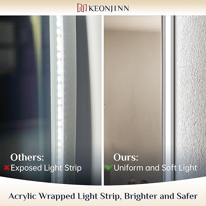 Keonjinn 40 x 32 Inch LED Bathroom Mirror with Backlit, Anti-Fog, CRI90+ HD Dimmable Vanity Mirror, High Lumen, Horizontal/Vertical Wall Mount, UL Listed Lighted Vanity Mirror, Waterproof