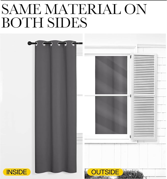NICETOWN Grey Blackout Curtain Panels for Bedroom, 2 Panels, W42 x L78-inch, Grey, Thermal Insulated Grommet Top Blackout Draperies and Drapes for Basement
