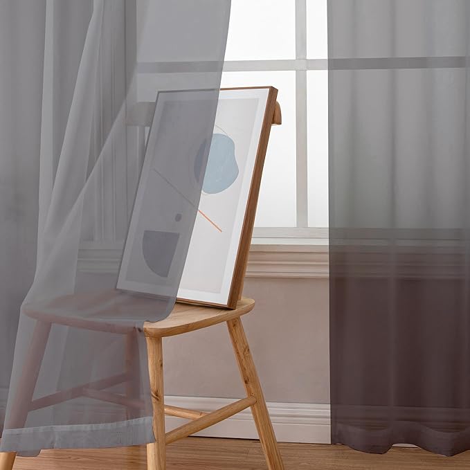 Aiyufeng Sheer Voile Window Treatment Rod Pocket Curtain Panels for Kitchen Bedroom Living Room Drapes Sunlight Filtering Privacy Semi Home Decor Assorted (Grey, 42 W x 90 L)
